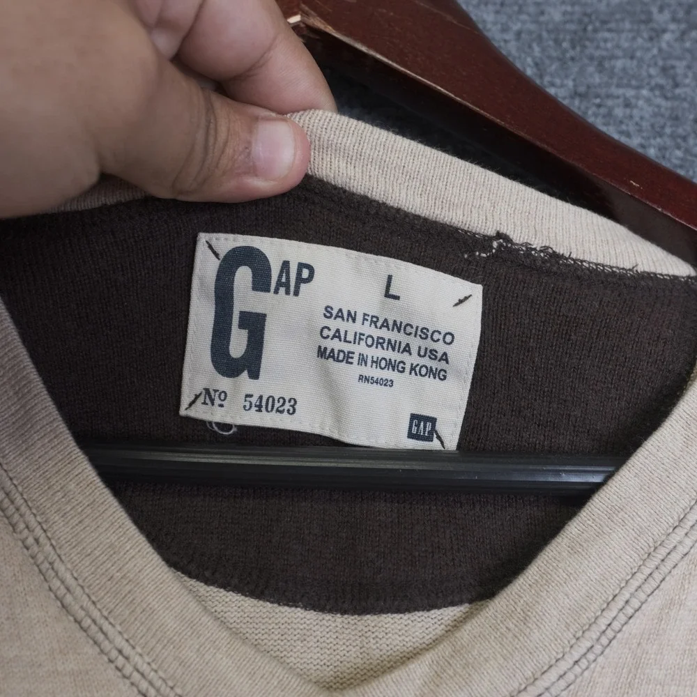 Gap V Neck Sweater Mens Large Brown Cotton Cashmere Blend Long Sleeve Pullover